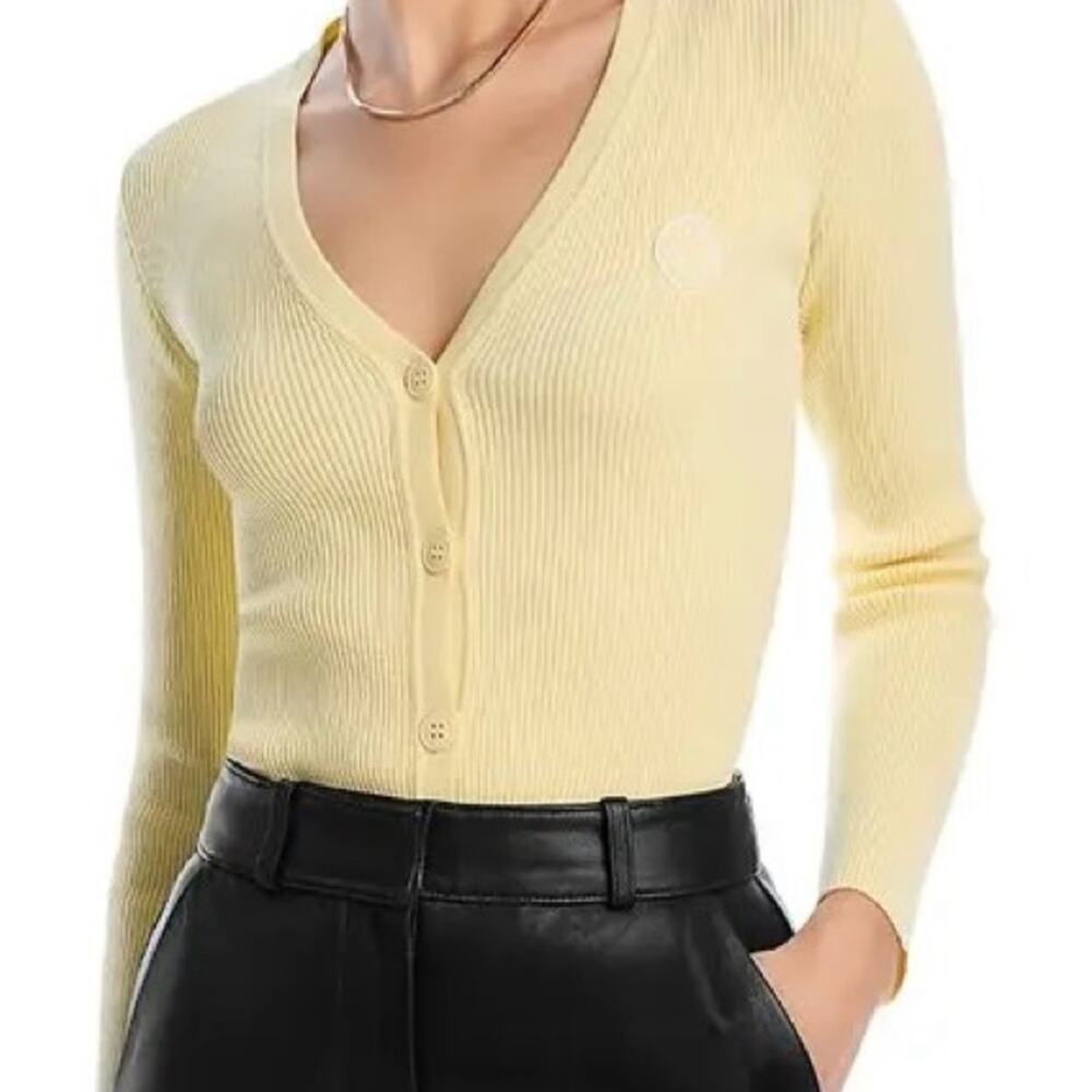 Joshua Sanders Smiley Butter Yellow Ribbed Cardigan NWT L $318